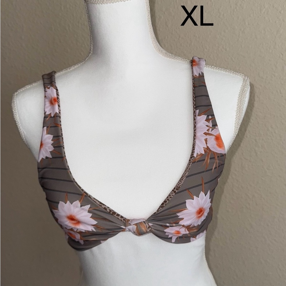 Acacia Swimwear Floral Swim Bra - Brown and Pink